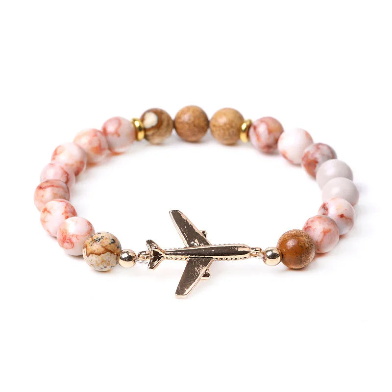 Bracelet Avion Pierre De Lave Rose et Marron