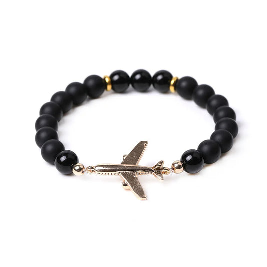 bracelet avion pierre de lave noir