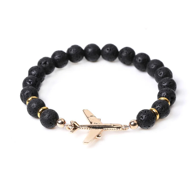 Bracelet Pierre De Lave Avion Noir