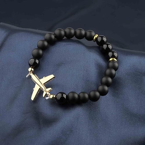 Bracelet Avion Pierre de Lave couleur noir