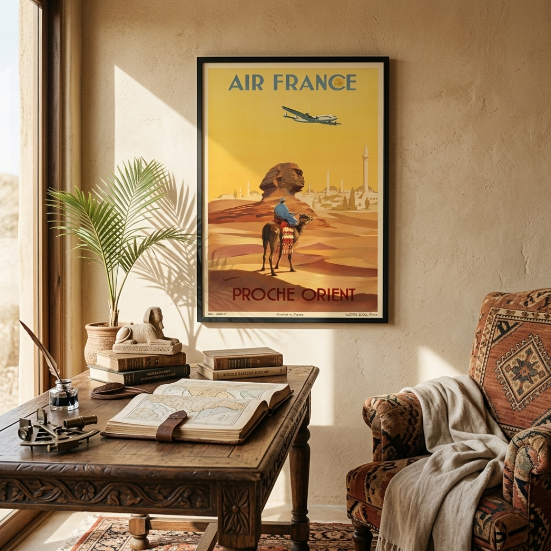 affiche aviation Air France proche orient ancienne