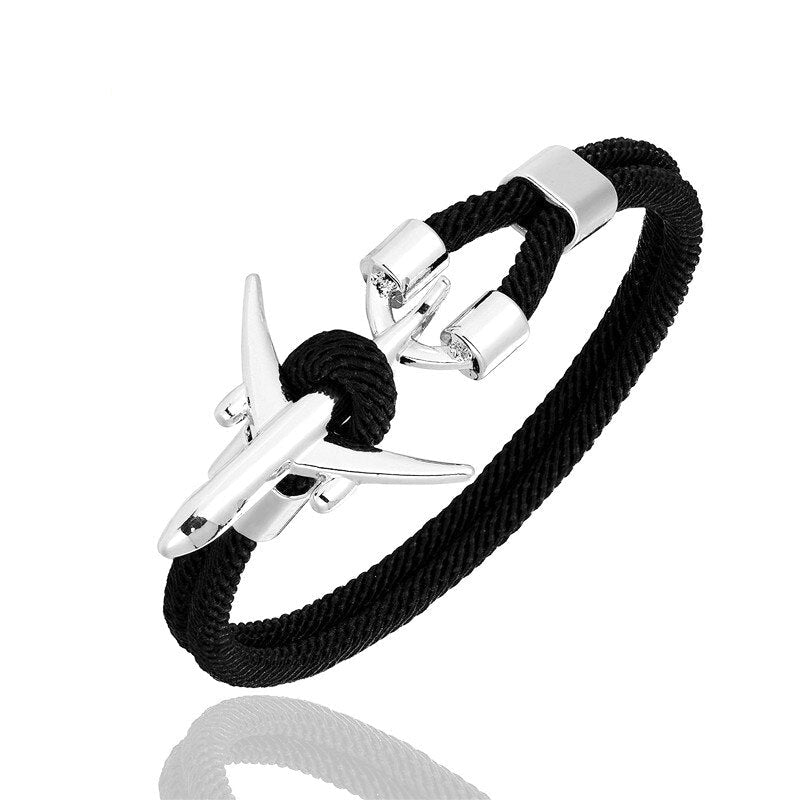 bracelet cordon avion noir et argent