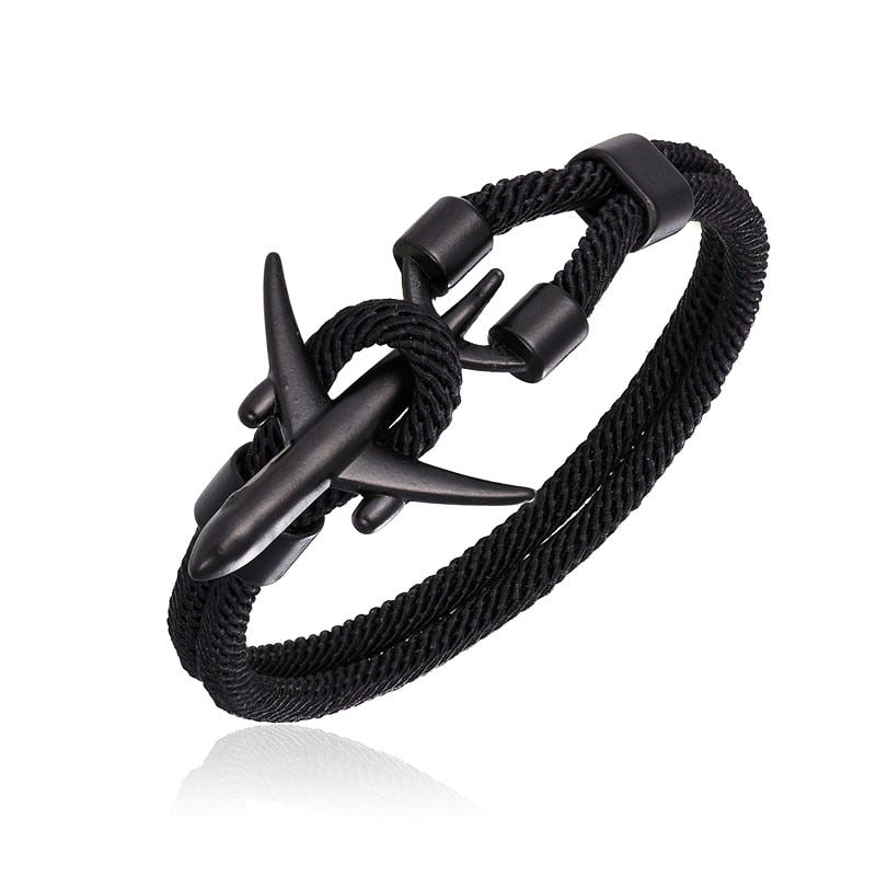 bracelet cordon avion noir