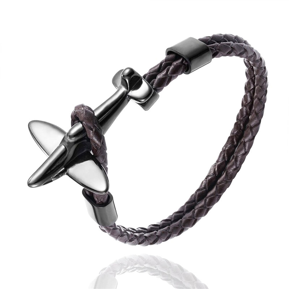 bracelet avion retro cuir noir