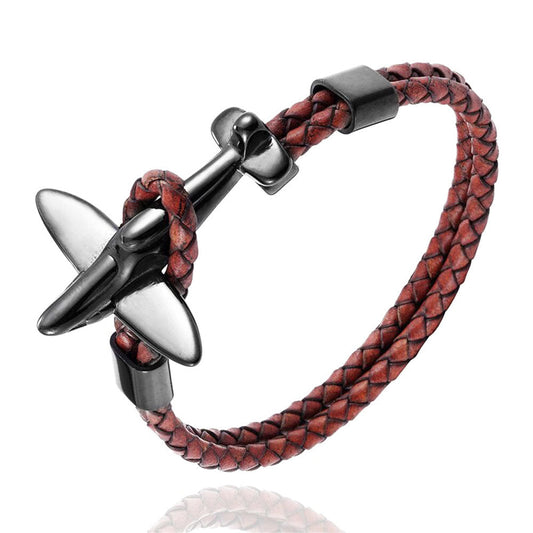 bracelet avion retro cuir marron et noir