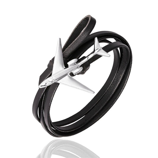 Bracelet Avion Cuir Noir