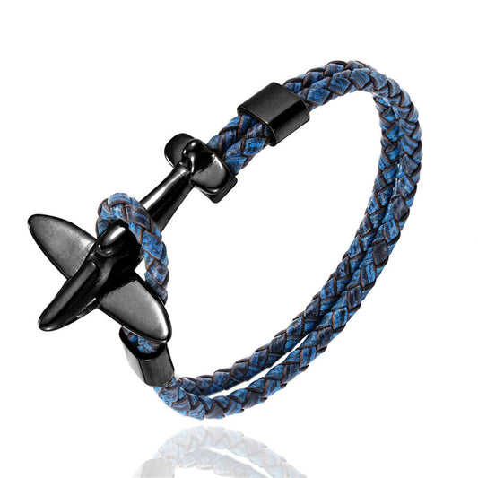 bracelet avion retro cuir bleu et noir