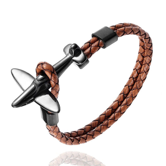 bracelet avion retro cuir marron et noir