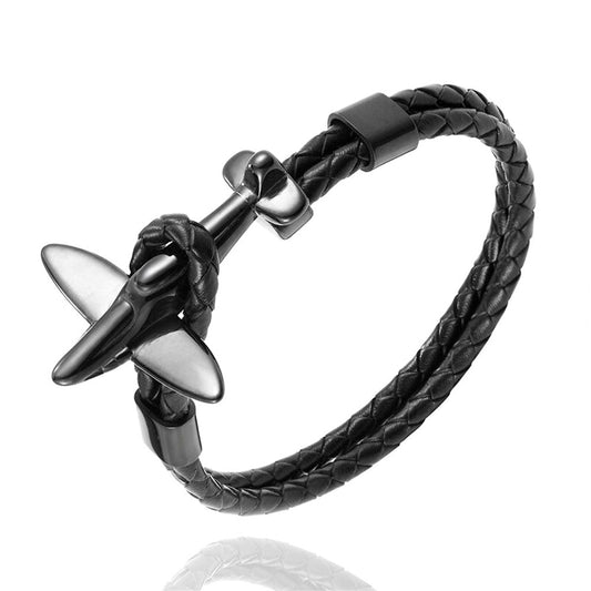 bracelet avion retro cuir noir