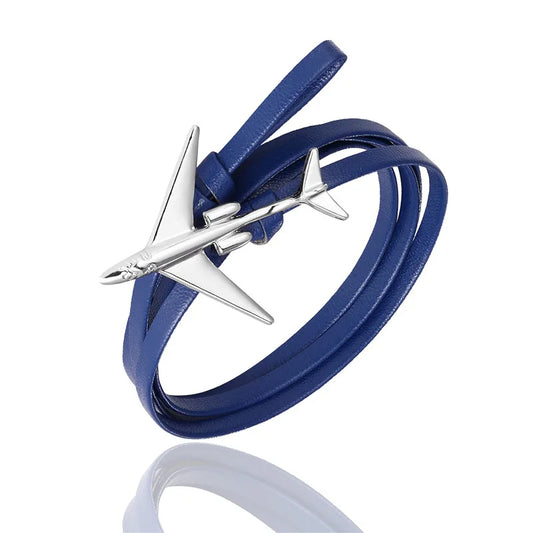 Bracelet Avion En Cuir Bleu
