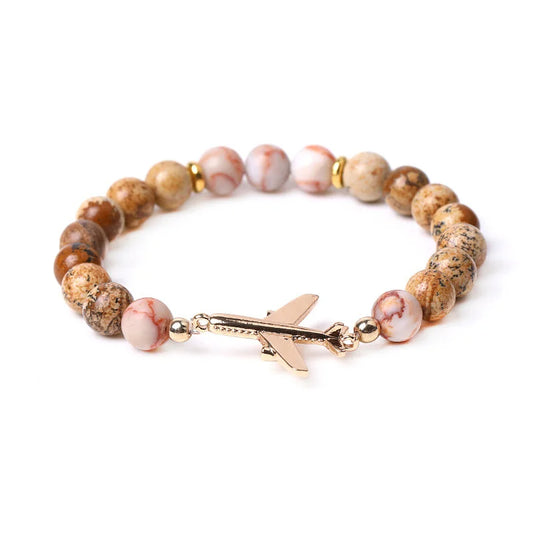 Bracelet Avion Pierre De Lave Marron et Rose