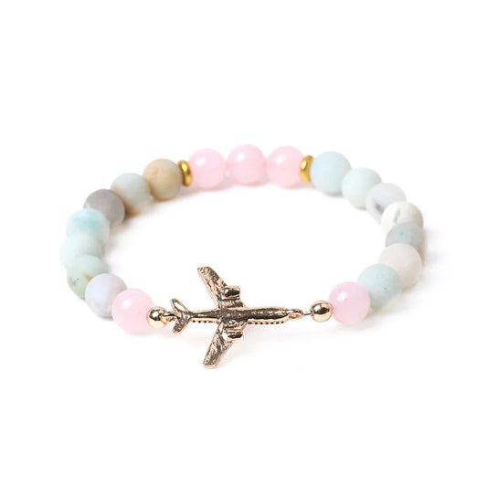 Bracelet Avion Pierre De Lave Rose et Bleu