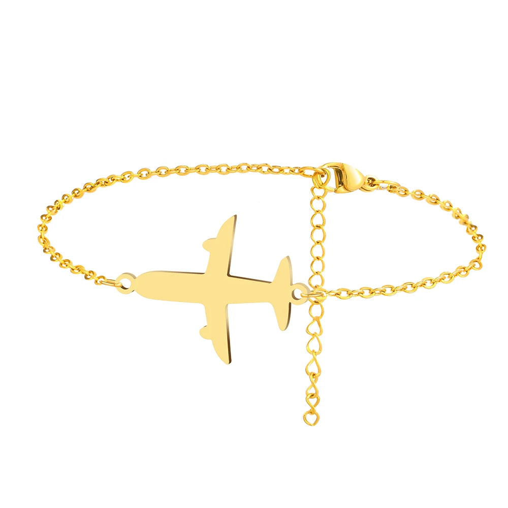 Bracelet Pendentif Avion Chaîne Or