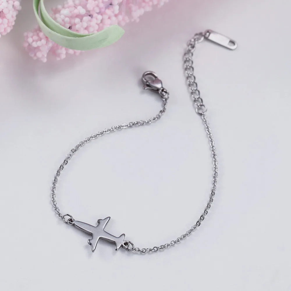 Bracelet Pendentif Avion Chaîne Argent
