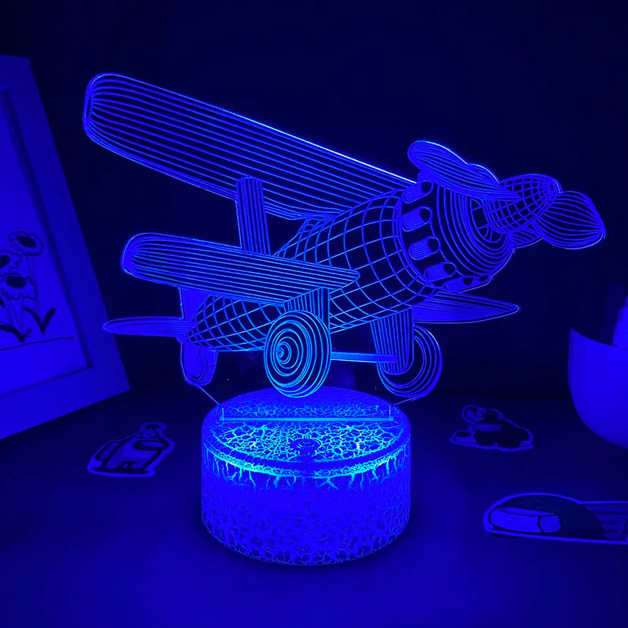 Lampe Avion 3D Rêve de Pilote lumière bleue