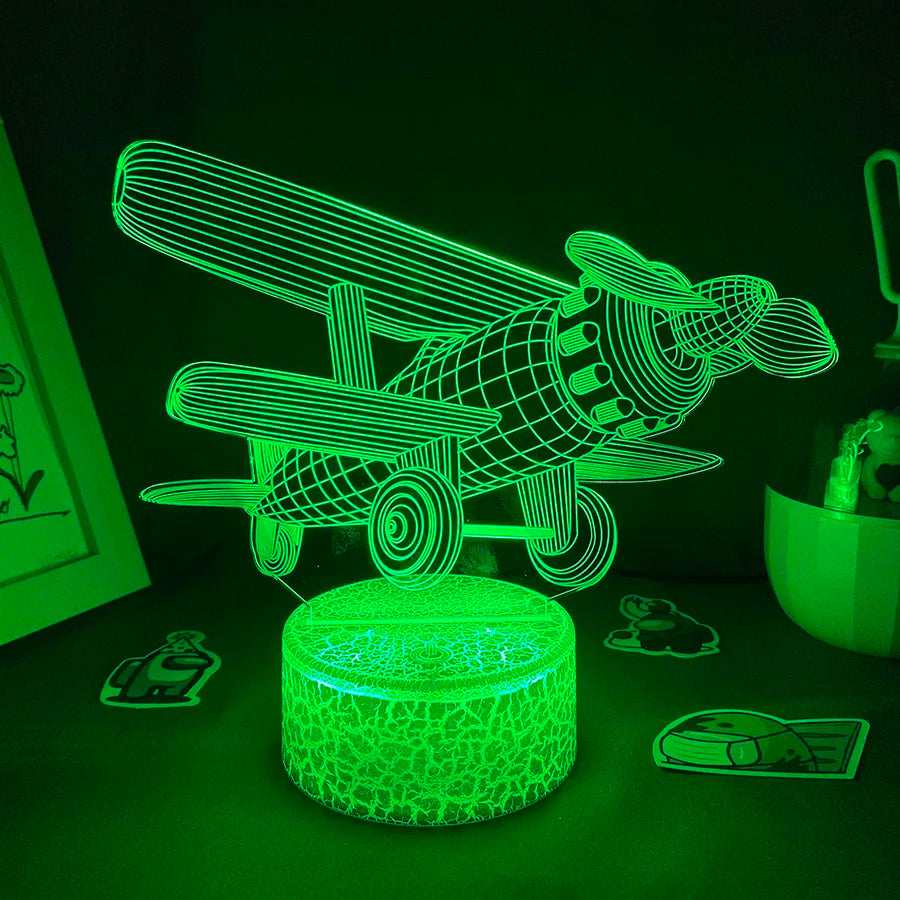 Lampe Avion 3D Rêve de Pilote lumière verte