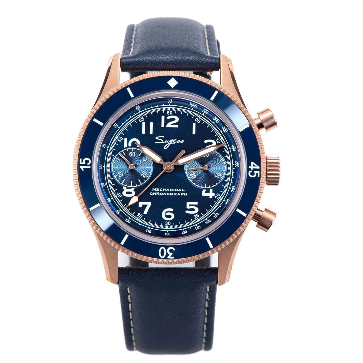 Montre Pilote Chronographe Héritage cuir couleur bleu