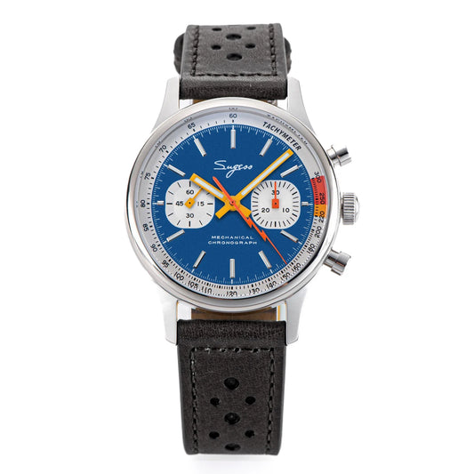 Montre aviateur bleu cuir noir