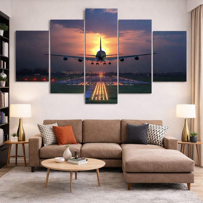 Tableau avion coucher de soleil