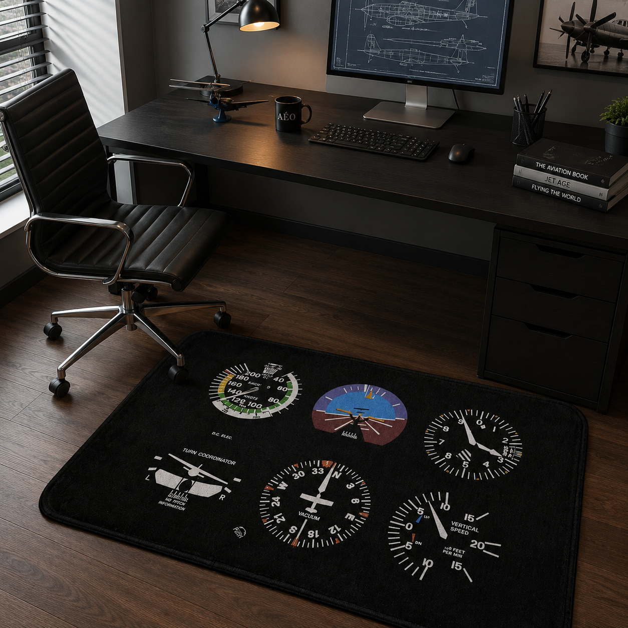 Tapis aviation avec instruments de vol de cockpit