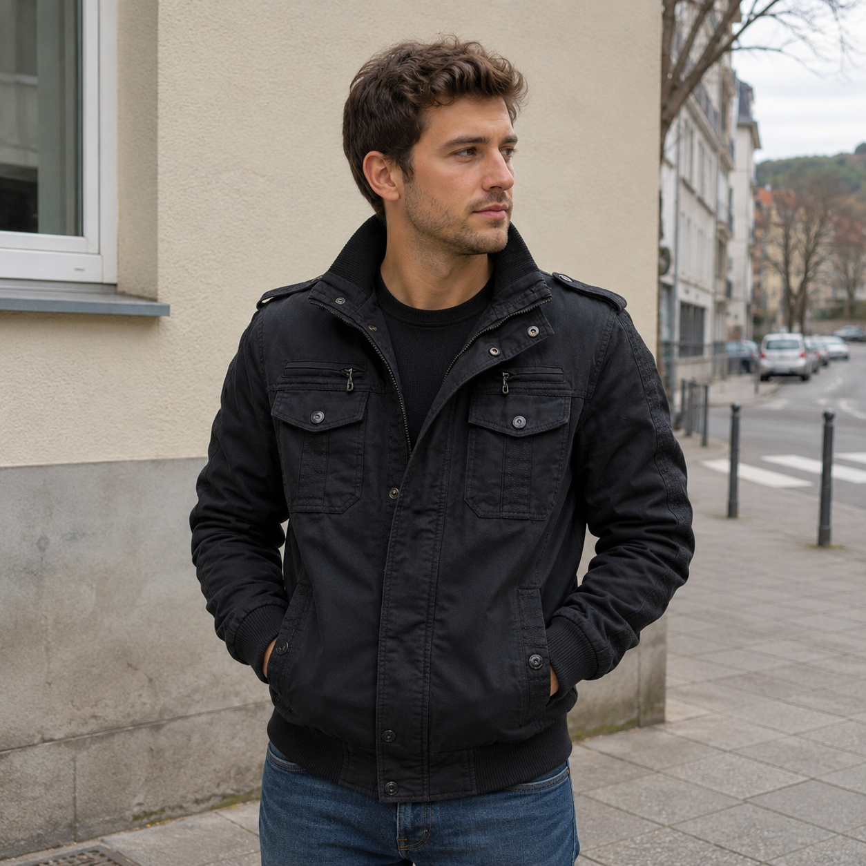 Veste pilote homme style aventure avec multiples poches