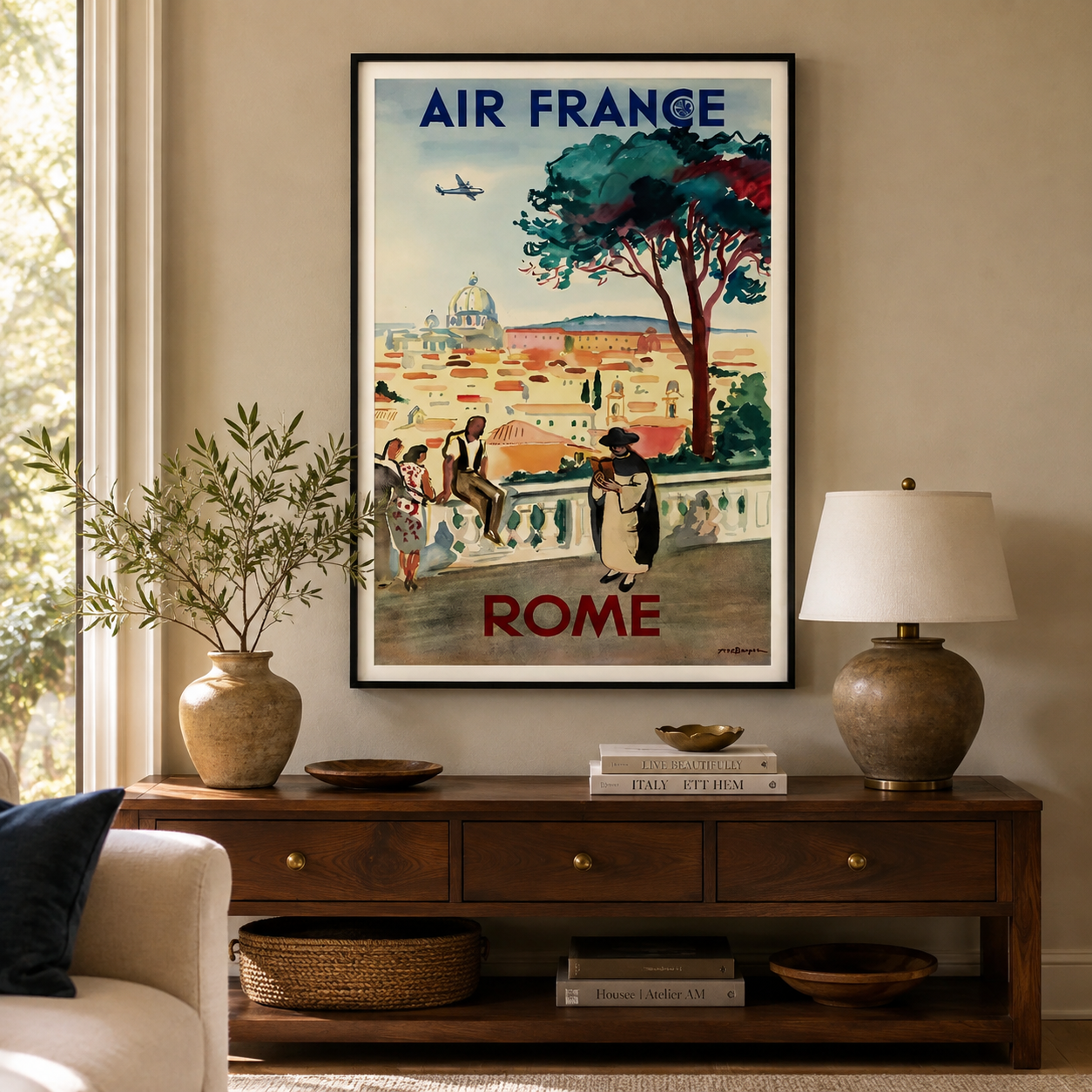 affiche aviation Air France Rome ancienne