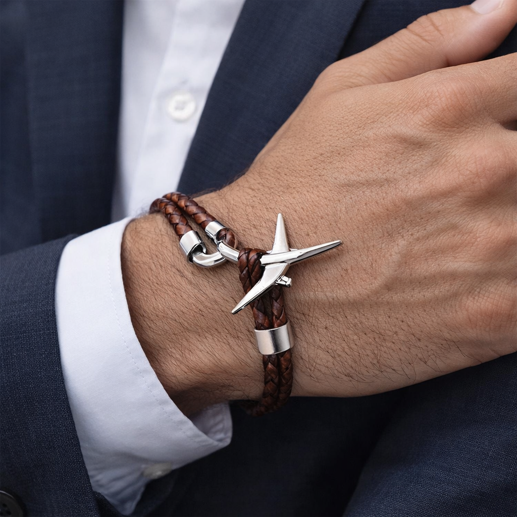 bracelet aviation cuir marron