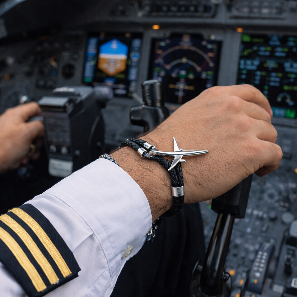 bracelet aviation cuir noir