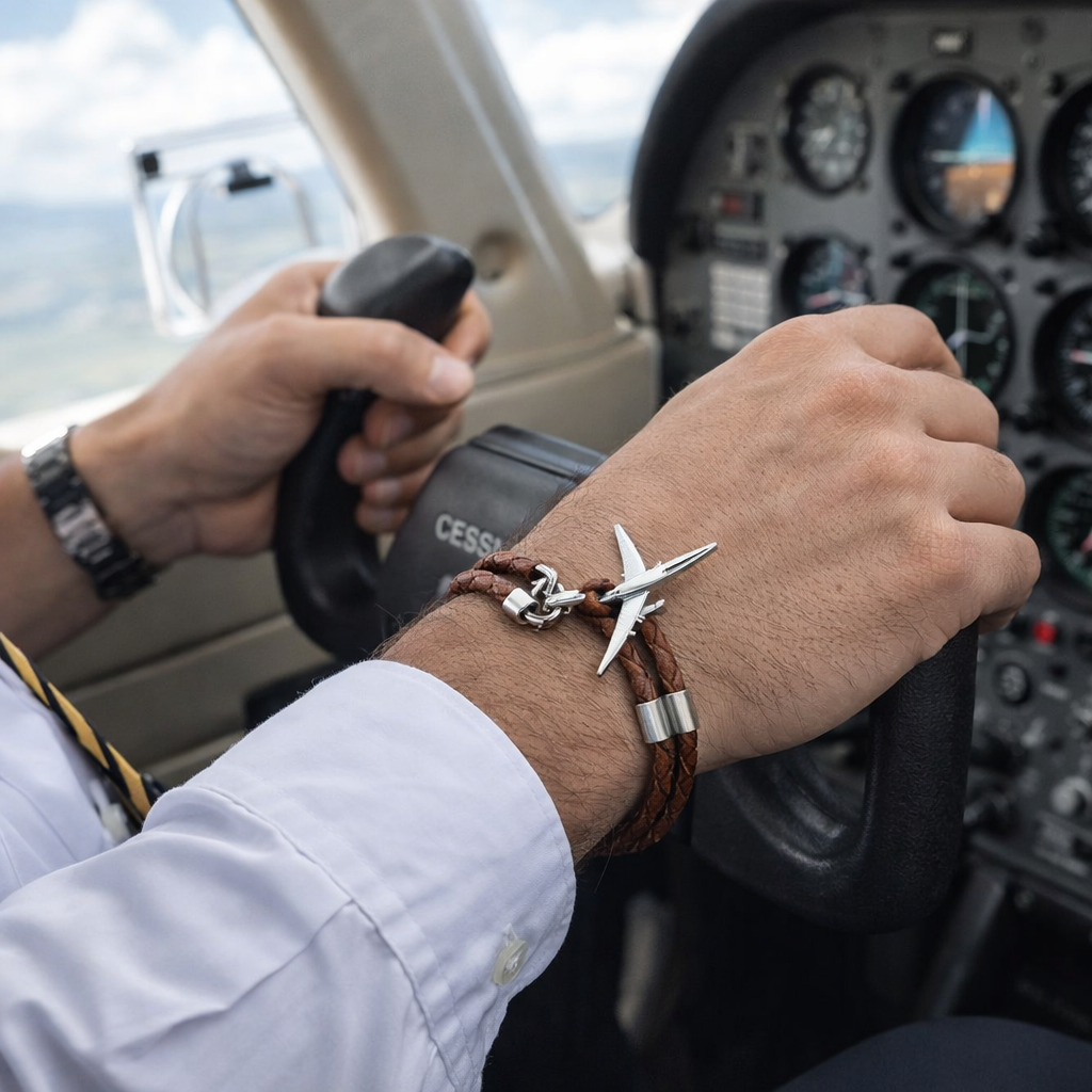 bracelet aviation cuir marron