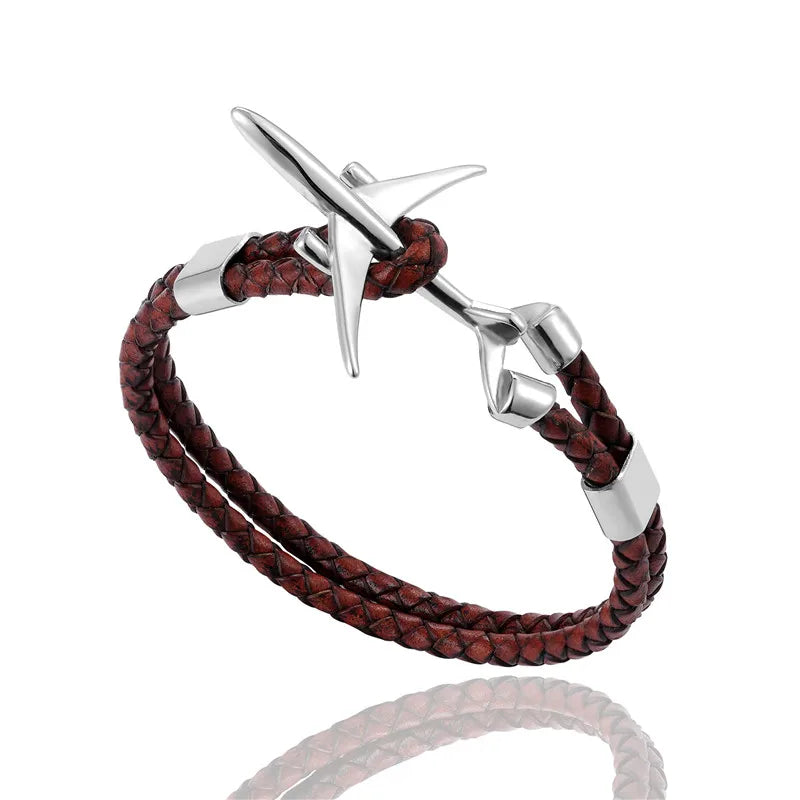 bracelet avion cordon cuir café