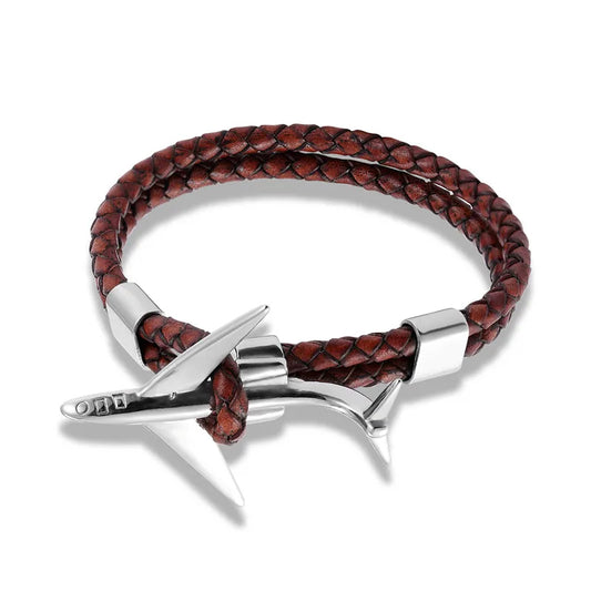 bracelet avion cordon cuir marron