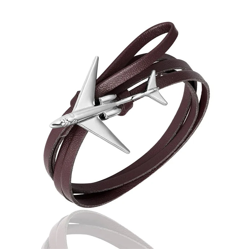 bracelet avion cuir café