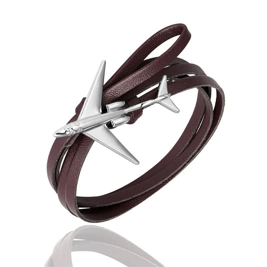 bracelet avion cuir café