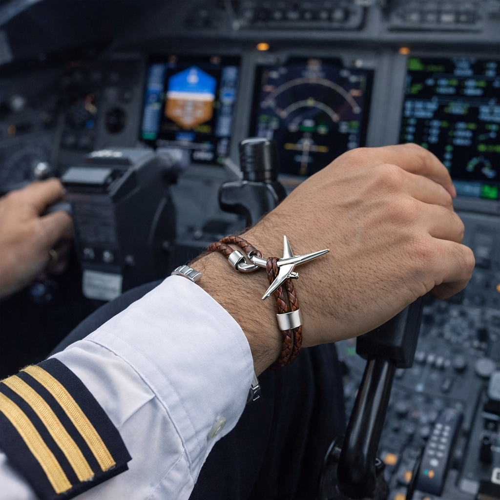bracelet avion cuir marron design