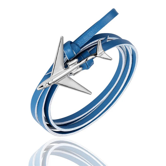 bracelet avion en cuir bleu ciel