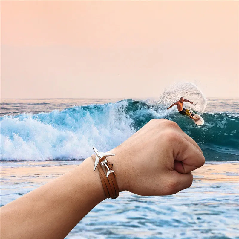 bracelet avion en cuir café