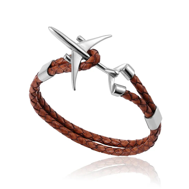 bracelet avion cuir marron