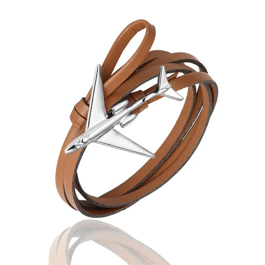 bracelet avion en cuir marron