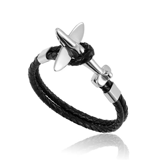 bracelet avion cuir noir