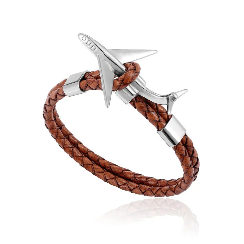 bracelet avion jet cuir marron