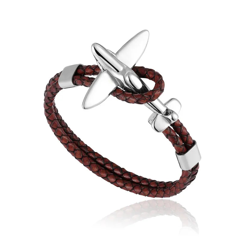 bracelet cuir marron avion