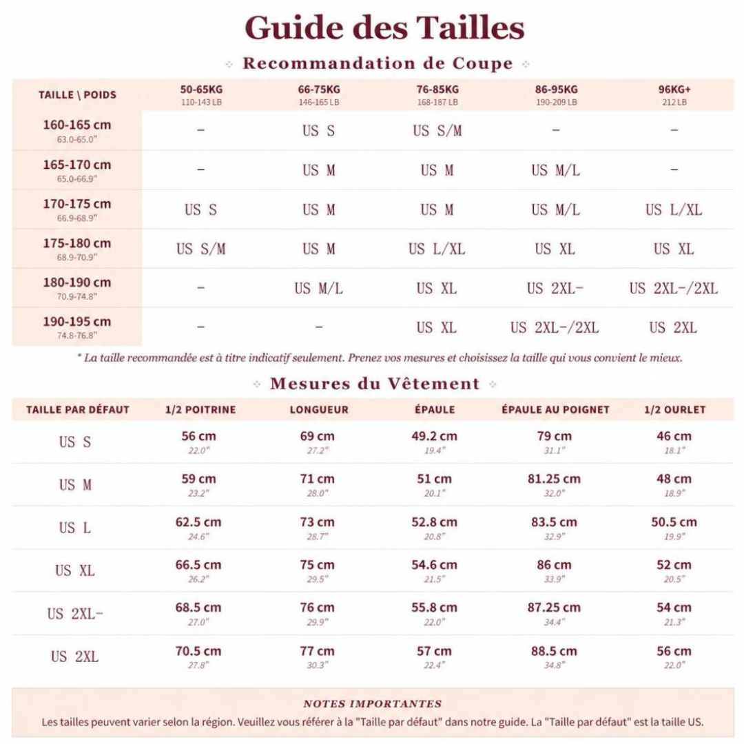 guide des tailles veste aviateur