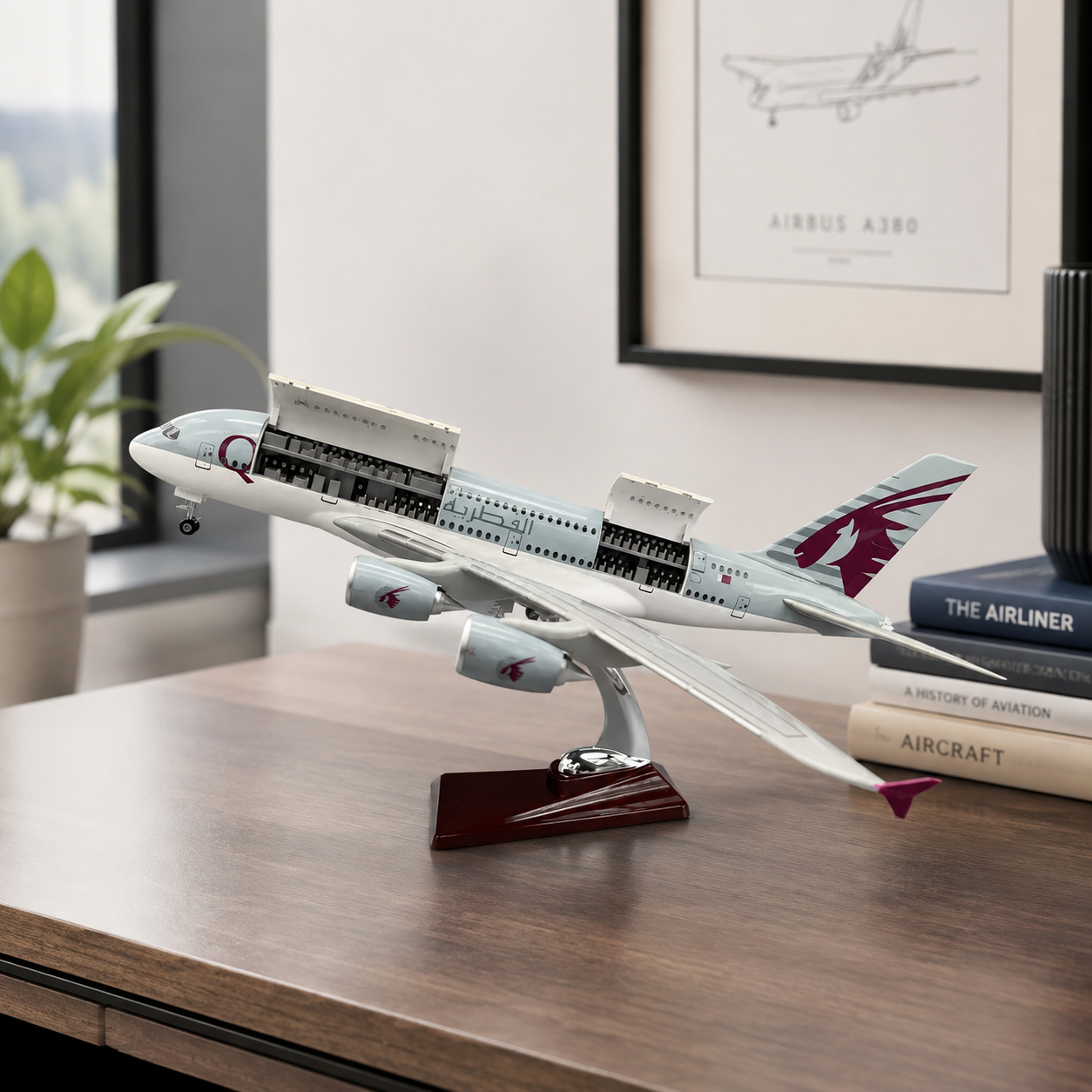 maquette avion A380 Qatar Airways cabine ouverte