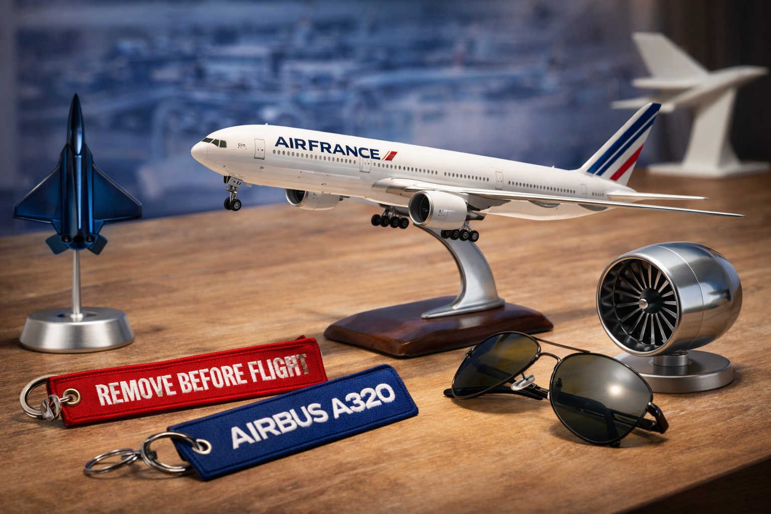 Maquette avion Air France et objets d’aviation sur bureau, idée déco pour passionnés d’aviation