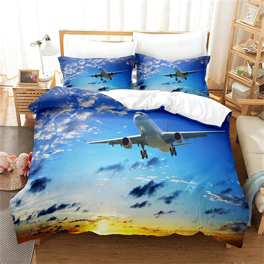 parure de lit avion coucher de soleil