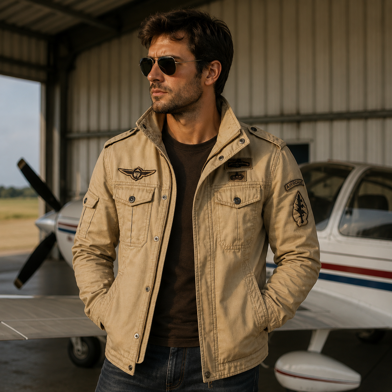veste style pilote air force beige