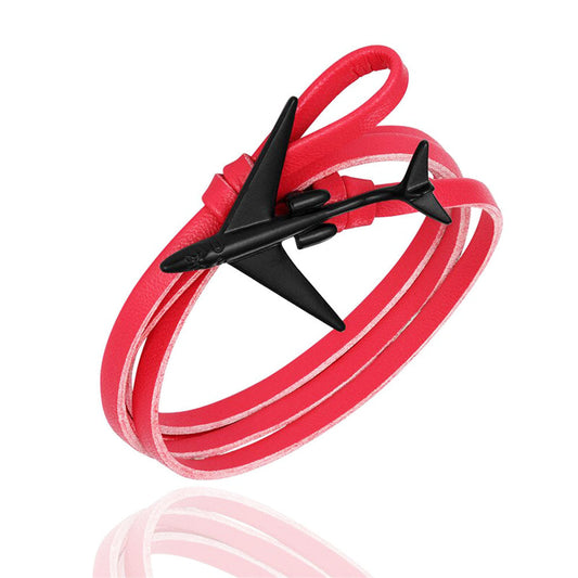 Bracelet Avion En Cuir rouge