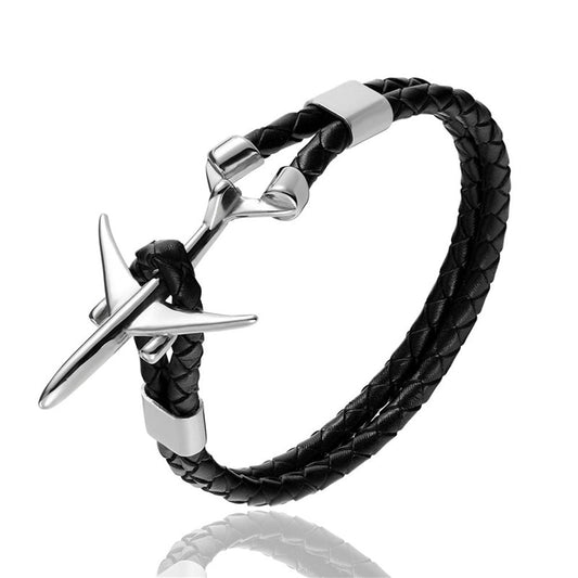 bracelet avion cordon cuir noir